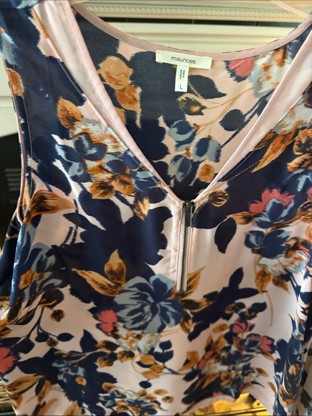 Maurices Navy, Pink & Gold Floral Zip-Front Sleeveless Top 0081